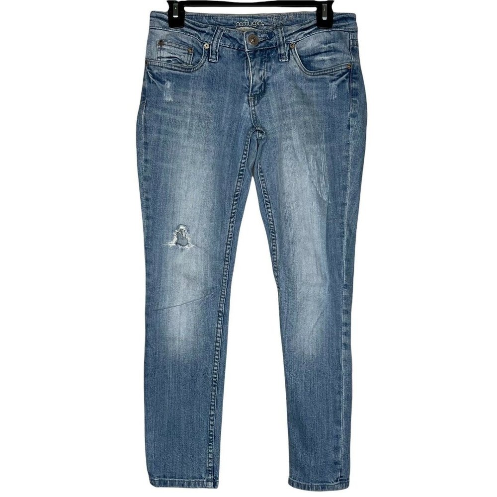 Refuge Women's Light Wash Blue Distressed 5-Pocket Low Rise Denim Jeans Size 5S